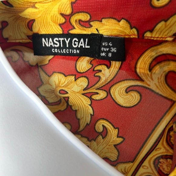 Nasty Gal Sheer Baroque Print Tie-Front Blouse - Picture 4 of 4